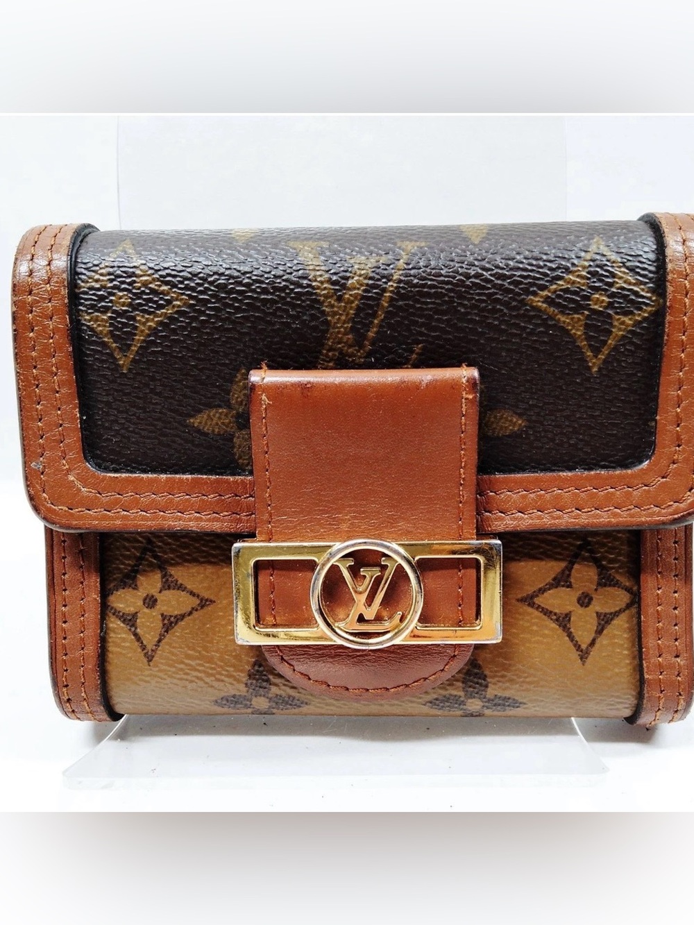 Louis Vuitton Monogram Canvas Wallet with Tan Leather Trim and Gold Hardware